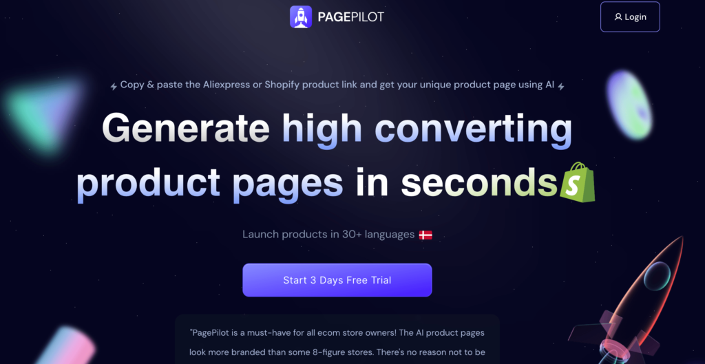 Page Pilot AI Create Shopify product descriptions and landing pages fast and easy. Powered by AI f min