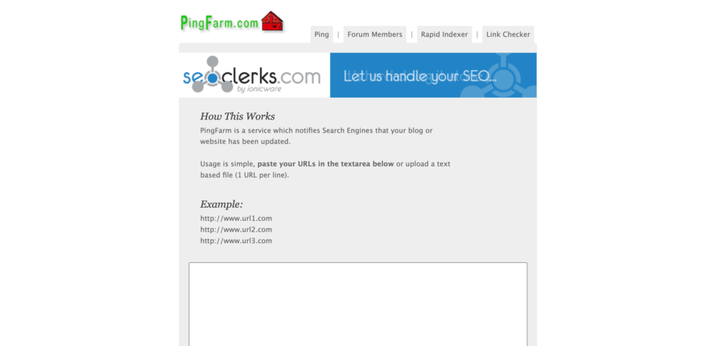 PingFarm FREE Mass Ping Site To Ping Your URLs For More Backlinks min