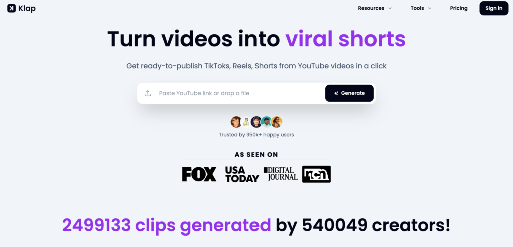 Klap Turn videos into viral shorts min